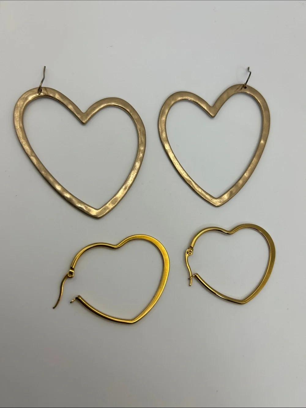Gold-tone Heart Hoop Earrings 2 Pair Dangle Oversized